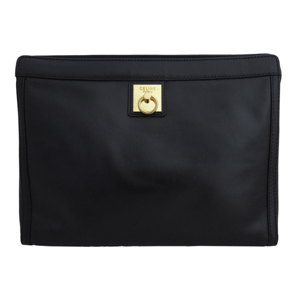 Celine Gold Clutch Black Bag Logo Leather - Picture 2 of 4